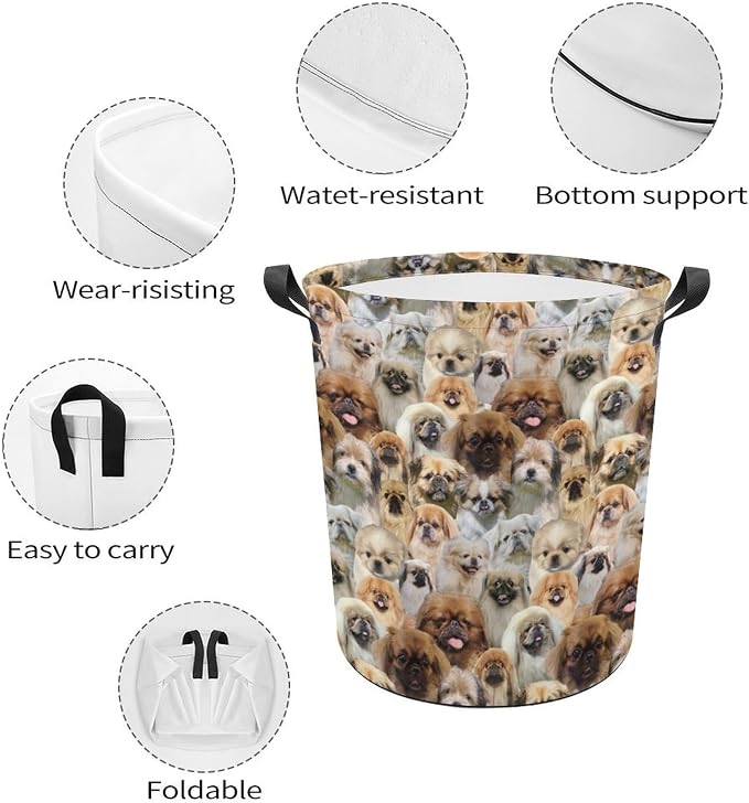 Pekingese Dog Lover Gifts, Cute Pekingese Dog Print Laundry Basket, Dirty Clothes Basket, Foldable Waterproof Storage Basket for Bedroom Bathroom, Large Storage Basket for Pekingese Dog Mom