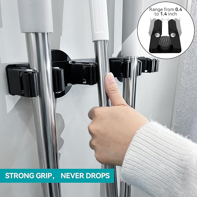Magnetic Mop Broom Holder, Strong Non Slip Magnetic Broom Mop Hanger, Heavy Duty Magnetic Hooks for Hanging Shovel Rake Tools, Wall Mounted Utility Storage Magnet Rack (5 Rack)