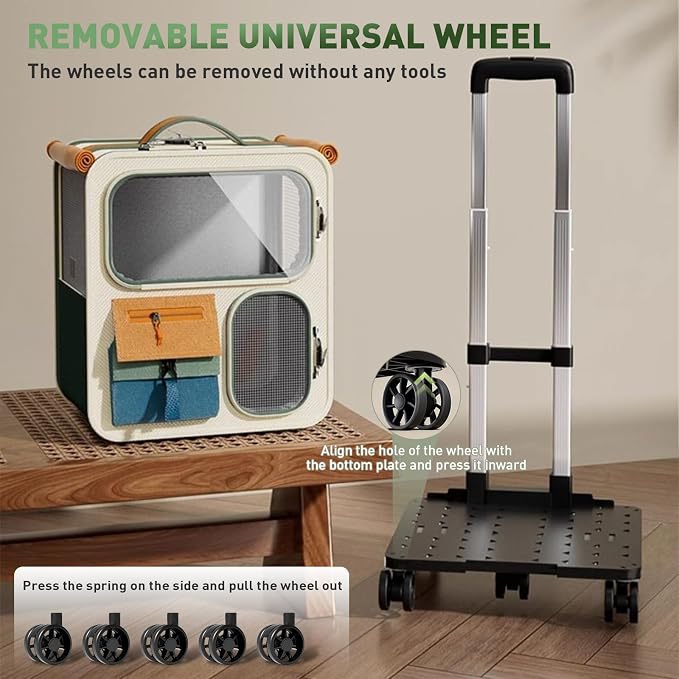 Cat Carrier with Wheels, Folding Rolling Pets Carrier on Wheel Soft Pet Handbag Cats Backpack, Dog Carriers up to 23 LBs Removable Cat Bag for Small Dogs Medium Cats Outing(NOT for TSA)