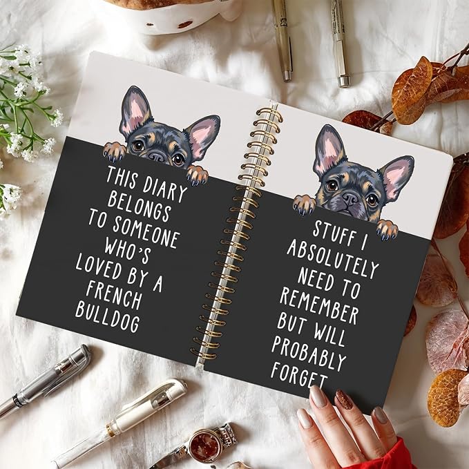 LIANGW Funny French Bulldog Notebook Journal Gifts for Women & Men | Frenchie Gifts for Women, for Coworkers, Hardcover Spiral Notebook 5.5x8.3 Inch