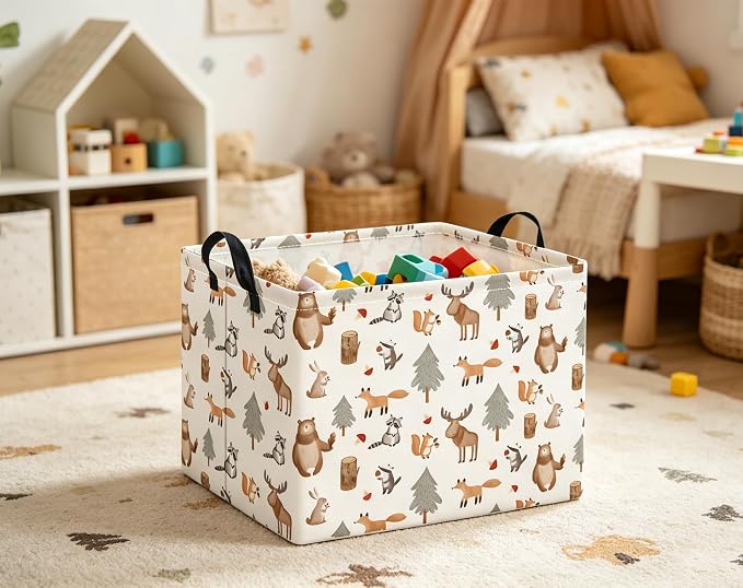 Rectangular Valentines Basket for Women Girls Storage Bin Organizer Box Shelf Room Decor(Grey Animal)