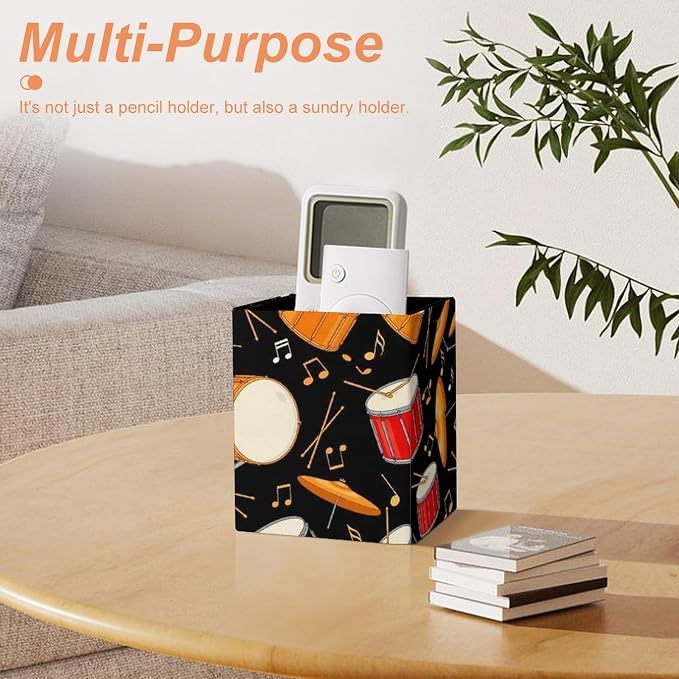 Pu Leather Pen Holder Pencil Cup, Rock Drum Stand Makeup Brush Holder, Stationery Organizer Container Box Desk Decor Accessories for Office