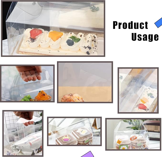 Oomcu 15 Pack Clear Gable Bakery Gift Boxes with Cardboard,Candy Treat Gift Box for Party Pastry Treat Dessert Cookies Birthday Holiday Christmas Valentine Birthday Baby Shower(6.3" x 3.5" x 3.2")
