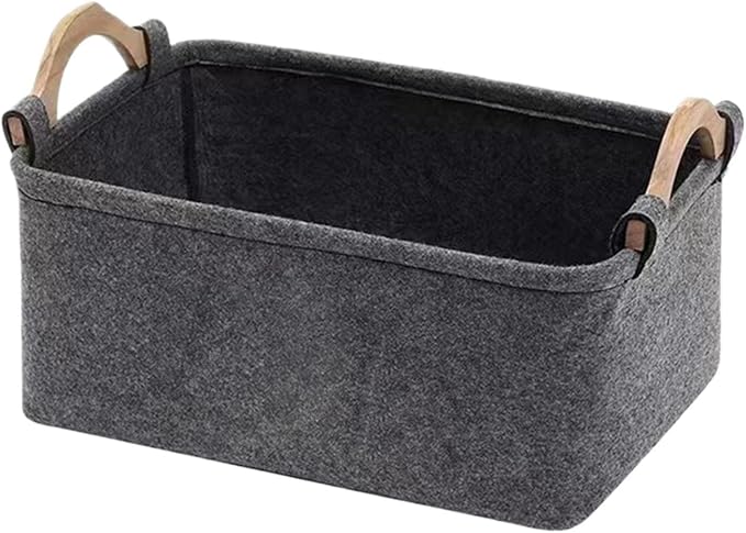 Basket for Dog Toys Felt Cute Foldable Organizer with Wooden Handle | Pet Toy Basket for Kids Blankets Collars Leashes Indoor Outdoor Home Garage Dorm Traveling Laundry Room