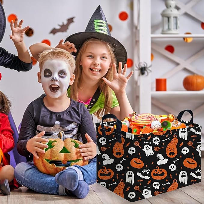 Halloween Ghost thriller basket,Empty Halloween basket,Horror and thriller decor,Trick or Treat Box for Boys and Girls,Horror decor(Cute pumpkin)