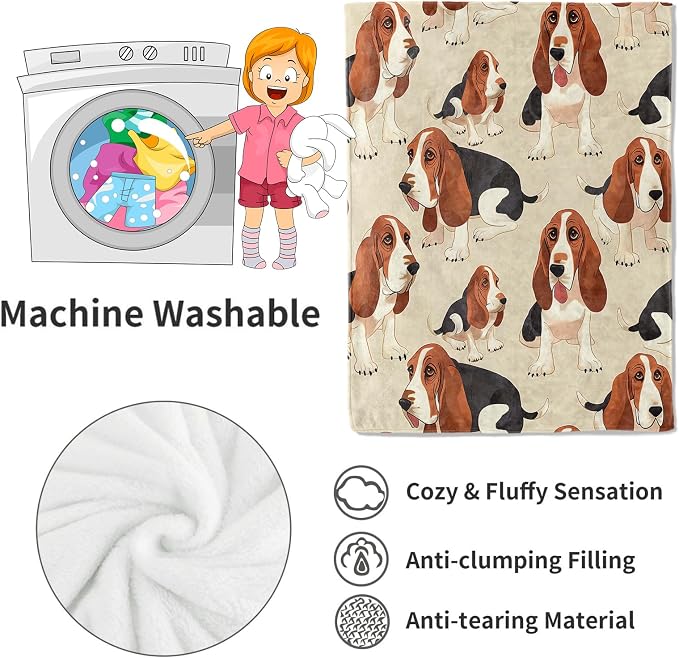 Basset Hound Blanket Cute Puppy Dog Throw Blankets,Gifts for Kids Adult Women Men,Lightweight Soft Fleece,Pet Lovers,Sofa Couch Bed Room Modern Decor 40x50in
