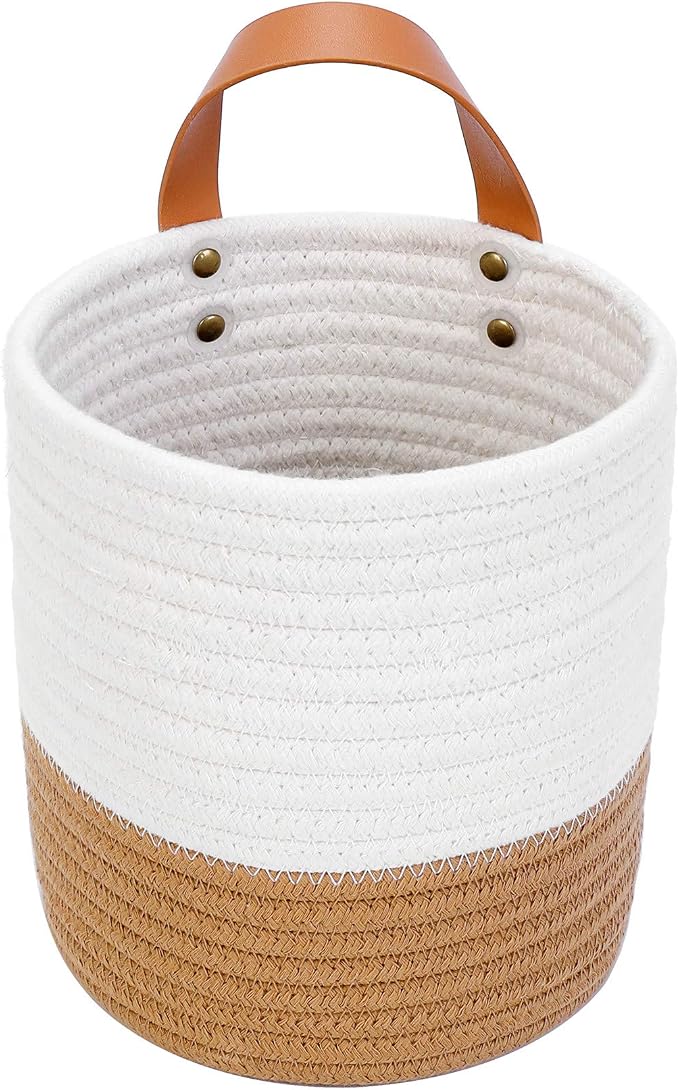 Wall Hanging Storage Basket, Woven Plant Holder for Organizing, 6.3” x 7" | Small decorative basket for towels, and toys, flowers. Hanging storage organizer for wall decor and home organization.