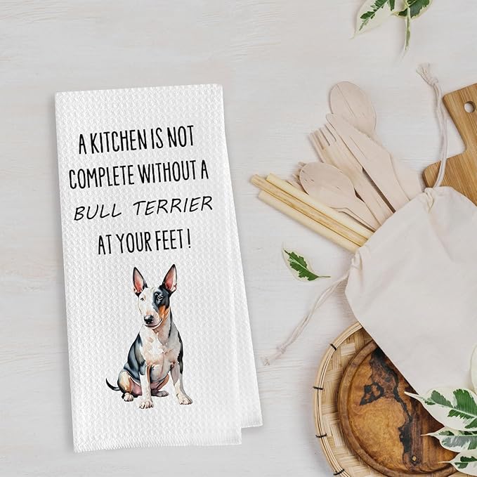 Bull Terrier Kitchen Towels - Funny Bull Terrier Gifts Waffle Dish Towels, Dog Lover Gifts for Women Decorative Hand Tea Towel, 16x24 Inch