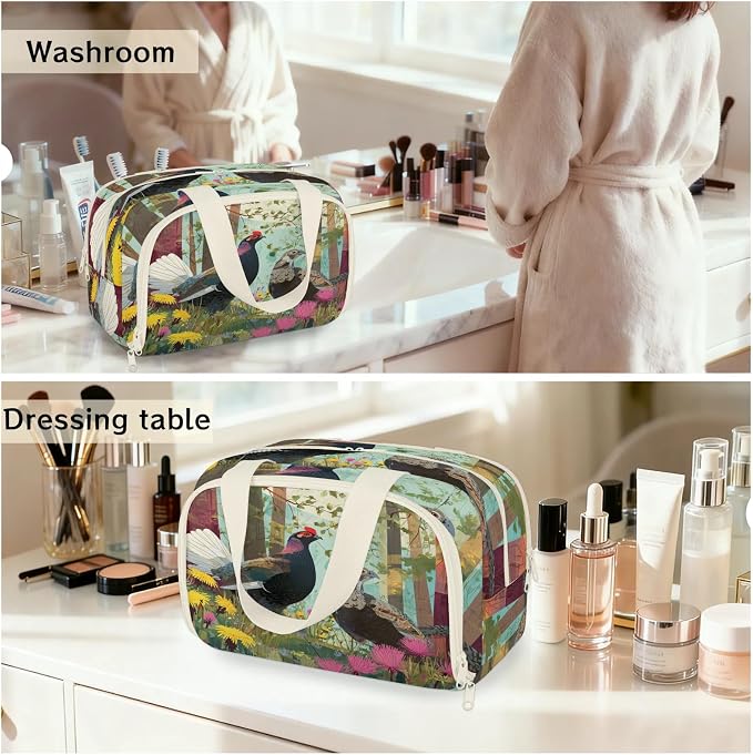 Black Grouse Chicken Travel Toiletry Bag for Women | Summer Forest Lightweight Waterproof Makeup Cosmetic Bag Large Tote Organizer for Traveling, Toiletries, Accessories