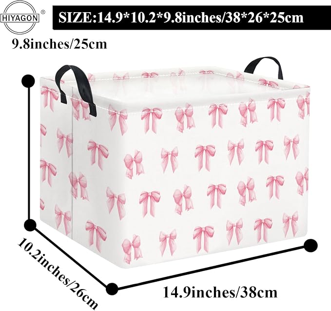 Rectangular Valentines Basket Fabric Storage Bin Storage Boxes Collapsible Storage Basket for Clothes Books Shelves Basket(Pink Bowknot)