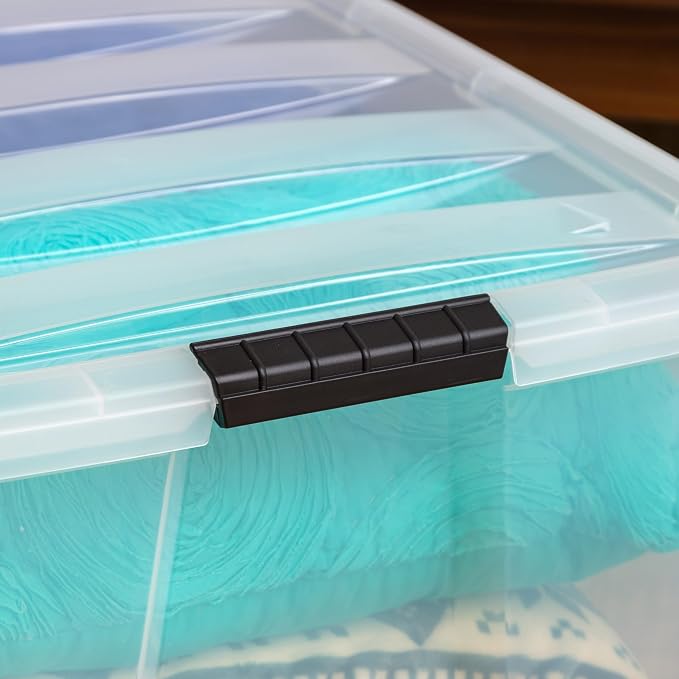 IRIS USA 4-Pack 94 Quart Storage Bins with Lids, Clear | Transparent design makes contents easy to find. Ideal for holiday décor, bulky items, and long-term storage. Nestable design