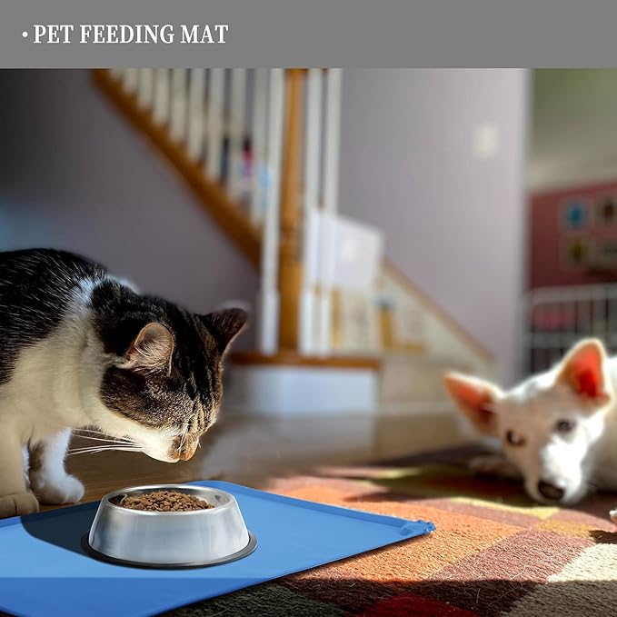 Reopet Waterproof Pet Feeding Mat, Non-Slip Silicone Placemats for Dog Cat Food and Water Bowl, High Raised Edges to Prevent Spills and Protect Floors