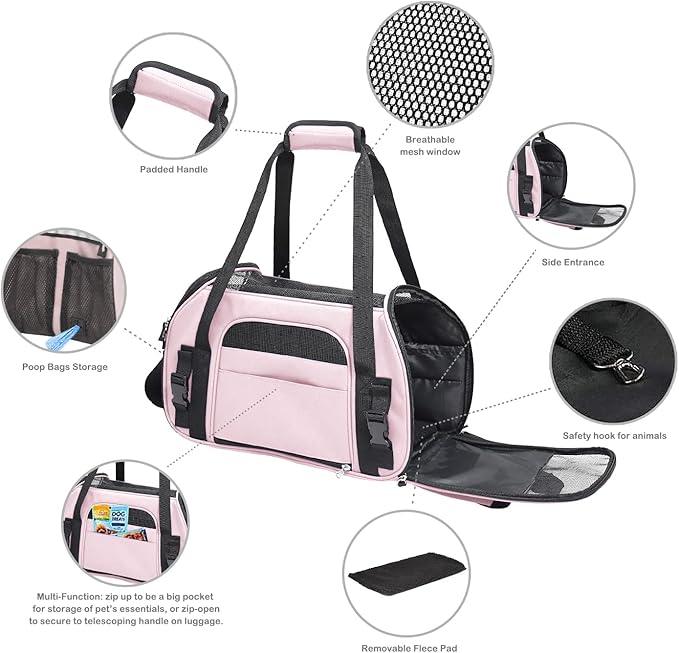 Jespet Airline Approved Soft-Sided Kennel Pet Carrier Travel Handbag | Lightweight, Foldable, Portable, Built-In Safety Leash, Luggage Sleeve, for Cats & Small Dogs, for Indoor & Outdoor