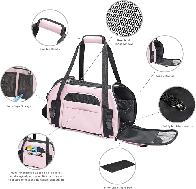 Jespet Airline Approved Soft-Sided Kennel Pet Carrier Travel Handbag | Lightweight, Foldable, Portable, Built-In Safety Leash, Luggage Sleeve, for Cats & Small Dogs, for Indoor & Outdoor