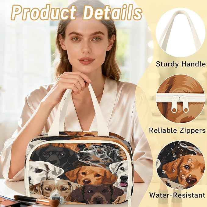 Cute Dog Funny Animal Travel Toiletry Bag with Handle | Wet & Dry Separation, Full-Size Bottle Friendly, Leak-Proof, Waterproof, Easy to Clean, for Travel, Gym, Home