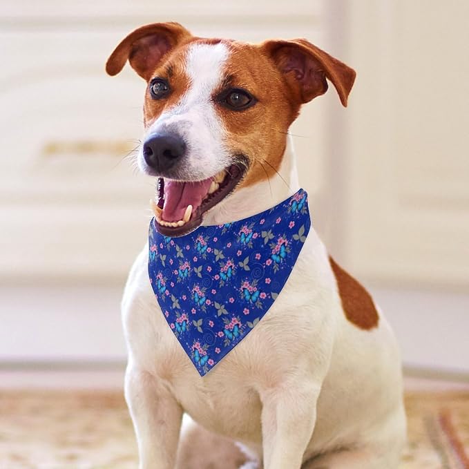 Lightweight Comfy Triangle Pet Scarf with Adjustable Design for Dog Accessories, Outdoor Activities, Casual Daily Use (Blue Butterfly Art)