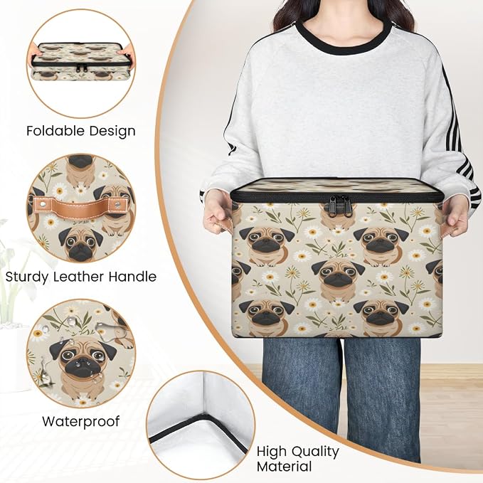 Cute Pug Dog Storage Box with Zipper Lid