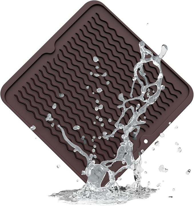 ZLR 4-in-1 Silicone Mat: Air Fryer & Coffee Maker, 12"x12", Coffee | Dish Drying Mat, Heat-Resistant Trivet to 450°F, Appliance Non-Slip Base, Food-Grade, Dishwasher Safe, Rolls Up