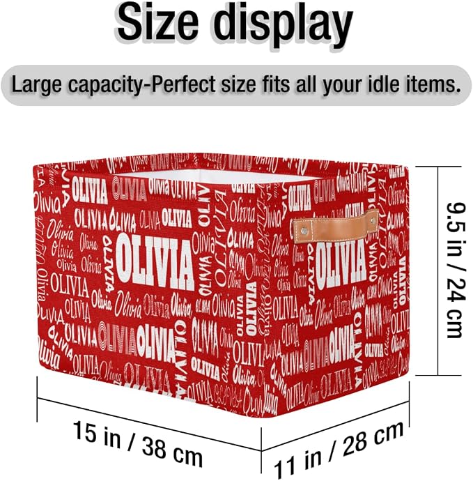 Custom Rectangle Storage Basket Perfect for Rooms/Playroom, Red Color | Organizing Boys Girls Pets Toys Closet Shelf Clothes Books