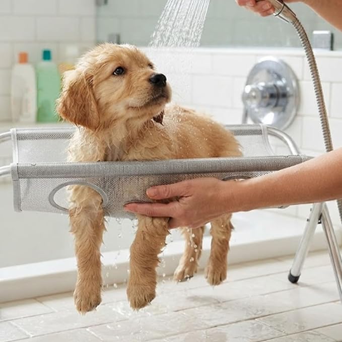 Pet Grooming Hammock Hanging Harness, 2-in-1 Dog Bath Hammock with Stand (Pink)
