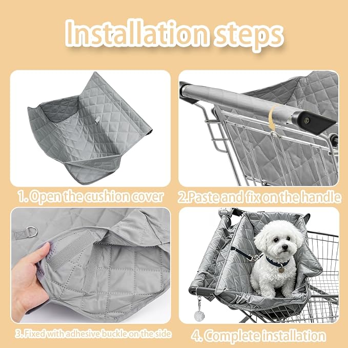 Portable Dog Shopping Cart Cover for Pets | Quilting Grocery Cart Covers with Safety Ropes | Machine Washable Dog Seat Cover with Carry Bag for Pets Comfortable and Easy to Clean for Daily Use
