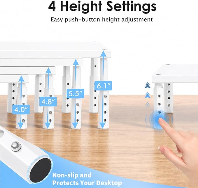 OPNICE Adjustable Cat Food Stand, Elevated Cat Feeder Stand with 4 Height Settings, Automatic Cat Feeder & Tradition Bowls, Raised Pet Feeding Table Station for Cats & Small Dogs, White Wood