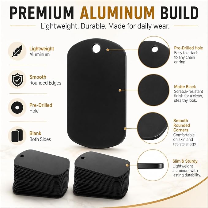 100Pcs Blank Dog Tags, Anodized Aluminum Blanks, Metal Tags Keychain Blanks Metal Tag for Engraving Stamping Craft (Black)