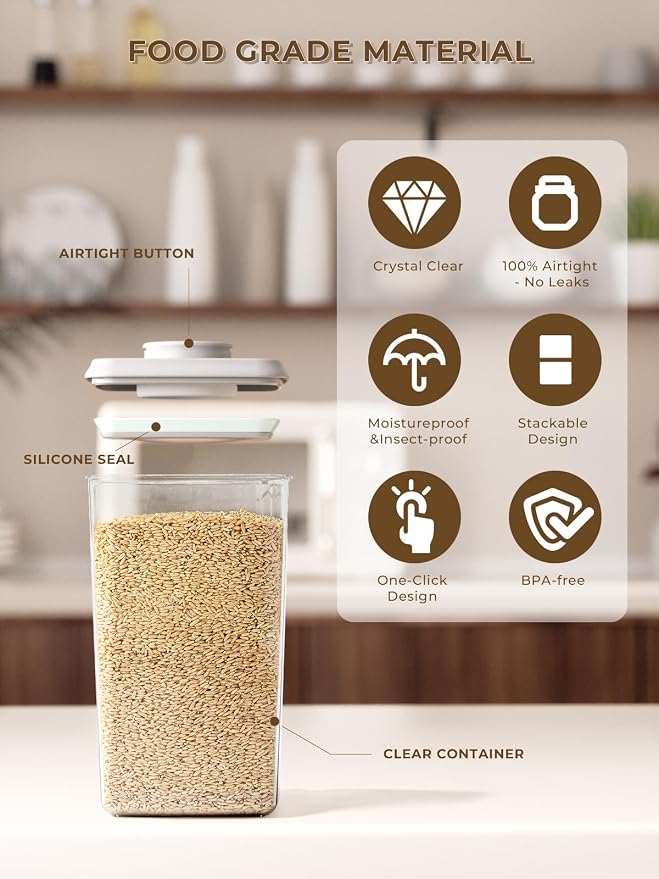 Airtight Food Storage Container, 4.22 Qt Large Pantry Canister with Pop Lid | Clear Stackable Kitchen Organizer for Flour, Sugar, Rice, Oats, Cereal, Baking Mixes, Snacks and Everyday Dry Goods at Home