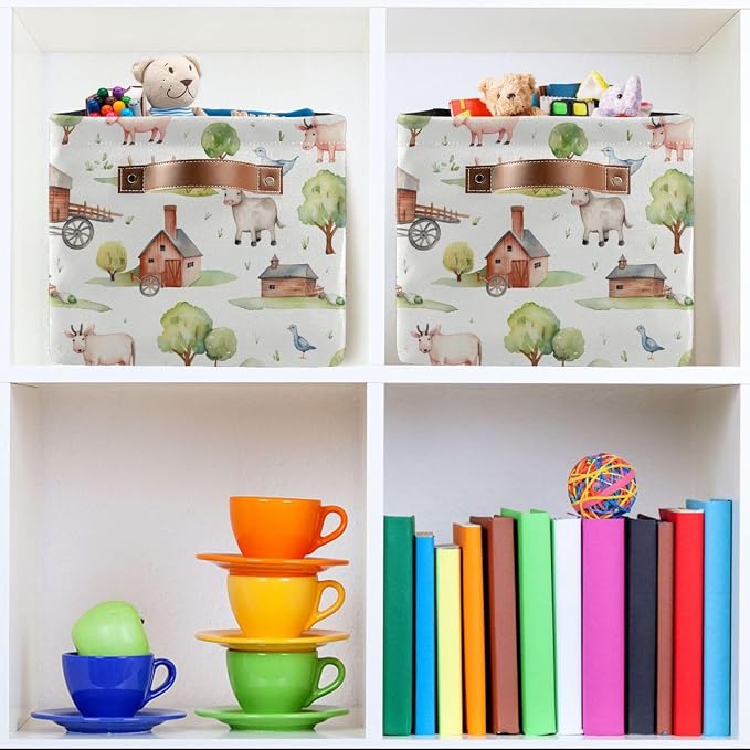 Kigai Farm Animals Storage Basket Waterproof Collapsible Fabric Laundry Basket with Handles Gift Bin Closet Organizer Bin for Bedroom Nursery Office 1 PACK