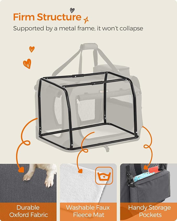 Feandrea Collapsible Soft Dog Crate, Portable Travel, 24 Inches | Dog Carrier Kennel with Safety Zippers for Living Room, Car, Travelling, Gray UPDC60GY