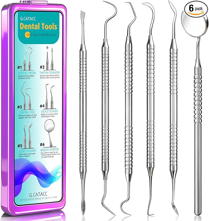 Dental Tools, Dental Pick for Teeth Cleaning, Stainless Steel Hygiene Kit with Tooth Scraper Plaque Tartar Remover - with Case
