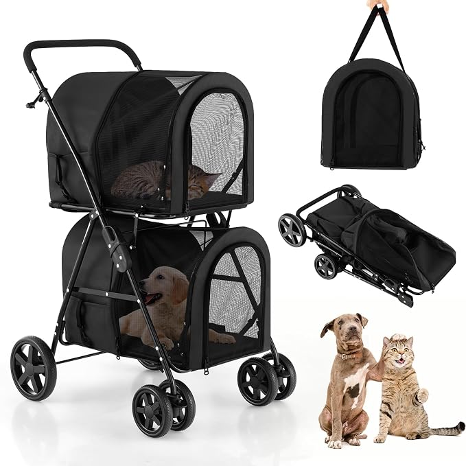 Dog Stroller with 2 Detachable Carrier, Pet Stroller for Small Medium Dogs Cats, Jogger/Travel/Camping, 4-in-1 Doggy Pet Carrier, Carrier Strolling Cart with Lockable Wheels (Black)