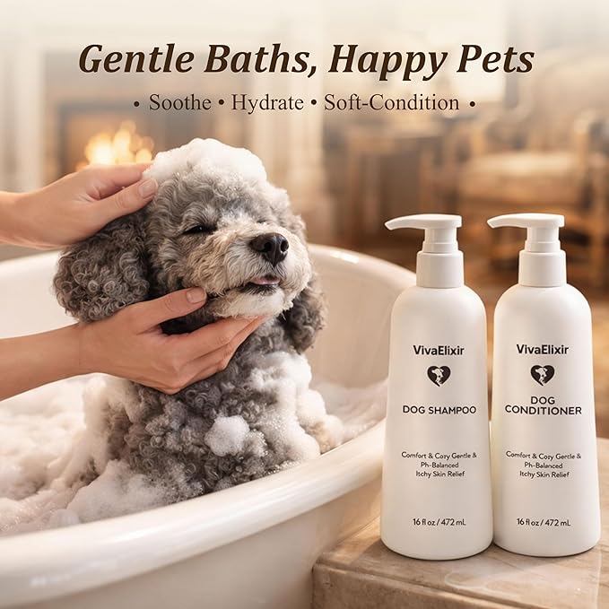 Oatmeal & Aloe Dog Shampoo and Conditioner, Oatmeal & Aloe Formula, pH-Balanced Gentle Clean, Helps Soothe Itchy, Dry Skin, Leaves Coat Soft & Glossy, Light Botanical Scent, 16 fl oz (1 Set)