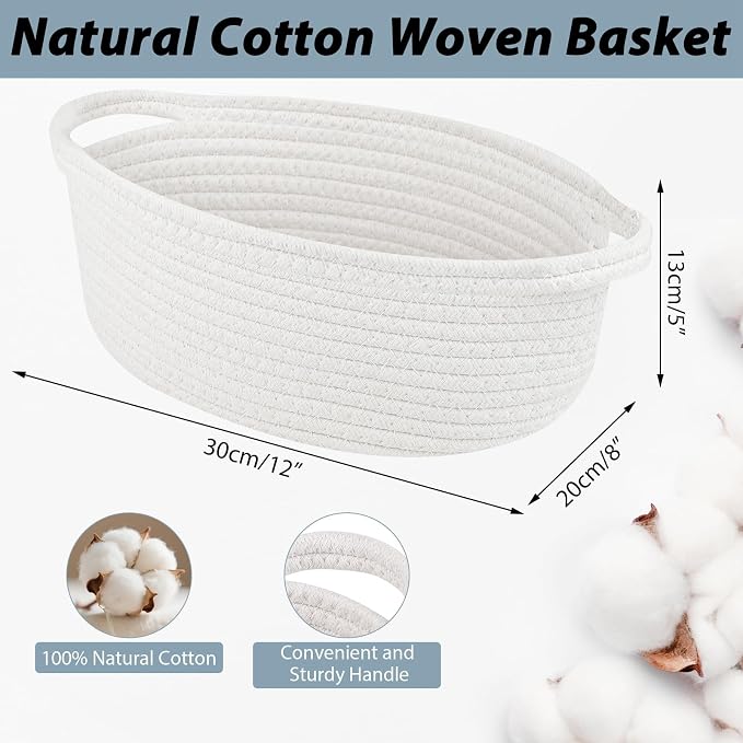 woric Small Woven Gift Basket Storage Baskets Back to School Baskets | Cotton Rope Basket Includes Gift Bag Card Ribbon & Tissue Paper for Gifts Storage Baby Shower Wedding Halloween Gifts