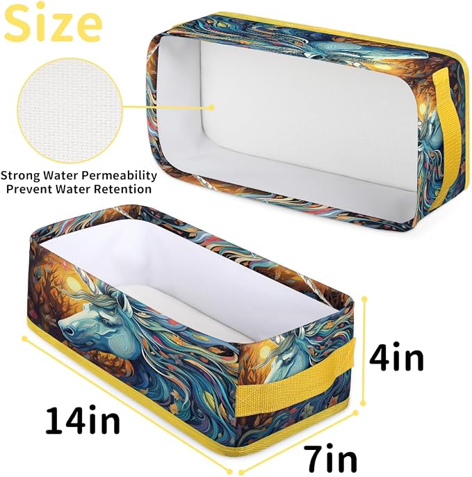 Unicorn Leaf Warmth Bathroom Storage Basket, Foldable with Handle Open Countertop Paper Towel Decorative Box, Toilet Tank Top Shelf Baskets for Home Closet Bedroom Living Room Office