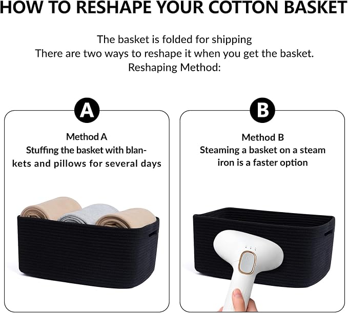 MiniArk Large Storage Baskets for Shelves, 17 x 13 x 7.5” Closet Organizers Bins for Clothes Blanket Towels, Baby Nursery, Toy Baskets Box, Woven Rope Baskets, 3 Packs Black