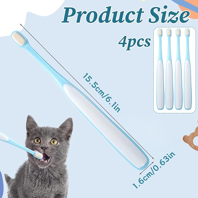 salbsever 4 Pcs Toothbrush for Small Dogs Puppy Tooth Brushing Kit Soft Dog Toothbrush Small Breed Deep Teeth Cleaning Pet Toothbrushes for Kitten & Tiny Pet Blue