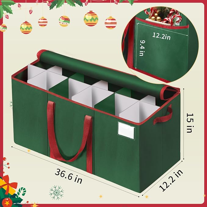EverMerry Nutcracker and Figurine Collectibles Storage Box， Large Ornament Storage Organizer Stores Up to 12 Holiday Figurines-Carolers, Santa Figure, or Nut Cracker Ornaments (Green/15 Inches)