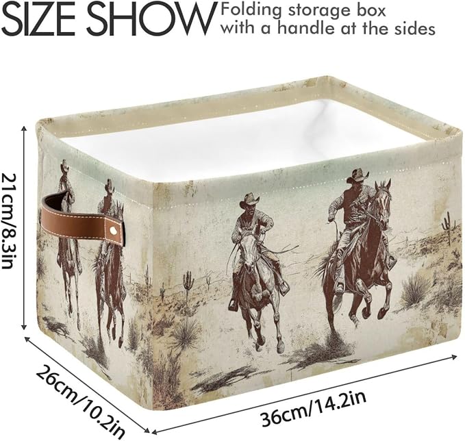 Horse Desert Cowboy Beige Rectangular Storage Bin Basket with Handles - Organizer Bins Laundry Storage Basket for Pets Room Books Closet