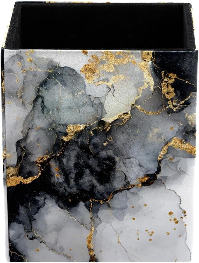 Marble Texture Pen Holder for Desk Decor, Rectangular PVC Leather Pencil Cup for Desk Pen Organizer, Makeup Brush Holder for School, Home, Office
