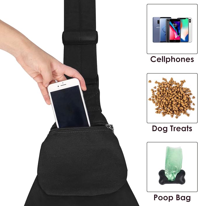 Lukovee Pet Sling, Puppy Small Pet Cat Carrier with Safety Hook | Hands-Free,Padded Strap, Breathable, Adjustable, Storage Pocket, Tote Bag Shoulder Bag with Front Pocket (Black, M)