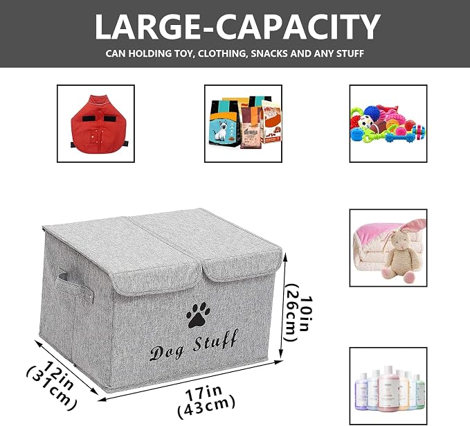 Morezi Large Dog Toy Storage Box with Lid Basket Organizer - Perfect Collapsible Bin for Living Room, Playroom, Closet, Home Organization - Snow Gray