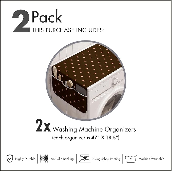 Ambesonne Abstract Washing Machine Organizer Pack of 2, Cupcake Pattern with Hearts on Top Sweets Dark Toned Brown Background, Anti-Slip Cover for Washers Dryers, 47" x 18.5", Coral Beige