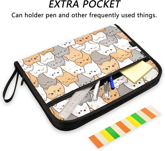 Cartoon Kitten 13 Pocket File Organizer Expanding File Folder with Front Pouch Portable Business File Storage Document Organizer Folder with Zipper