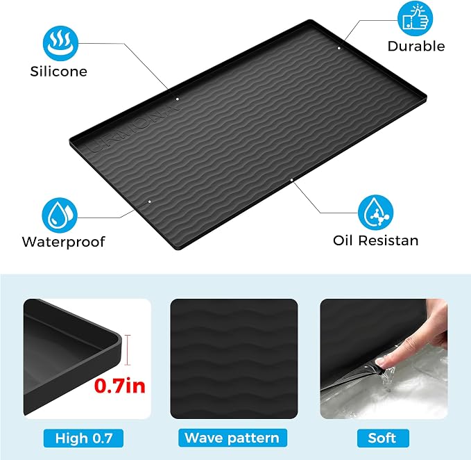 URMONA 22 x 14 in Waterproof Silicone Under Sink Mat, Cabinet Protector | Light Cream , Under Kitchen Sink Mat, Kitchen Cabinet Liner, Bathroom Sink Protector, Pet Food Mat and Cat Litter Mat