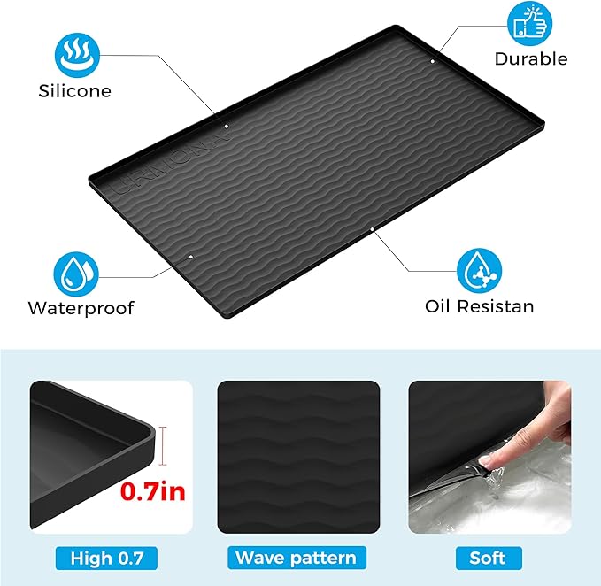 URMONA 34'' x 22'' Waterproof Silicone Under Sink Mat Cabinet and Counter Protector, Shelf Liner for Kitchen and Bathroom, Storage and Organizers, Litter Mat, Pet Cat Puppy Essentials(Light Khaki)