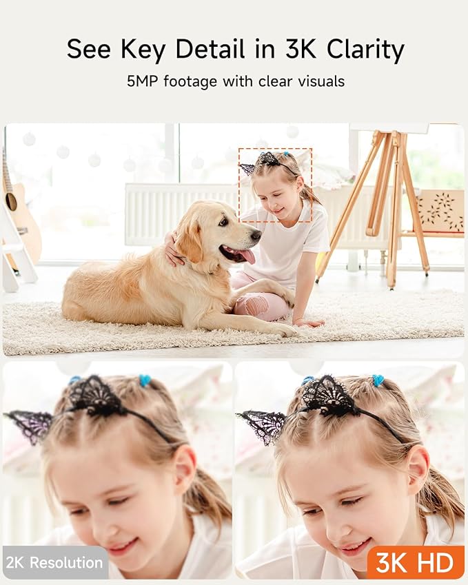 5MP Camera for Home Security, Free 64GB SD Card, Non-Subscription AI Human/Pet/Facial Detection, 3K Dog Cat Pet Camera with Phone APP, 360 Coverage, 2-Way Talk, IR Night Vision, 2.4G 5G Dual Band WiFi