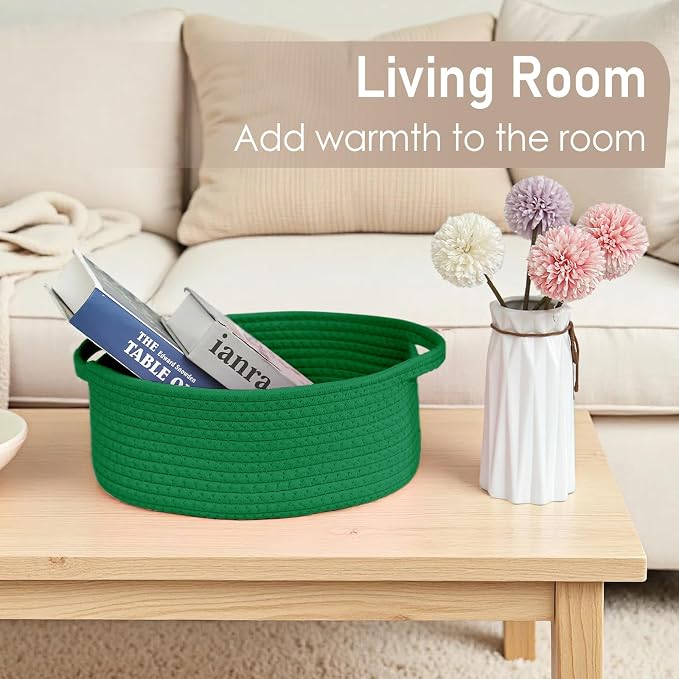 JMvicyroam Small Woven Basket, Empty Gift Basket, Green/2 Pack | Small Gift Basket, Cotton Rope, 12 x 8 x 19 in, Handles, Includes Ribbon and Bag, Birthday Gift Basket