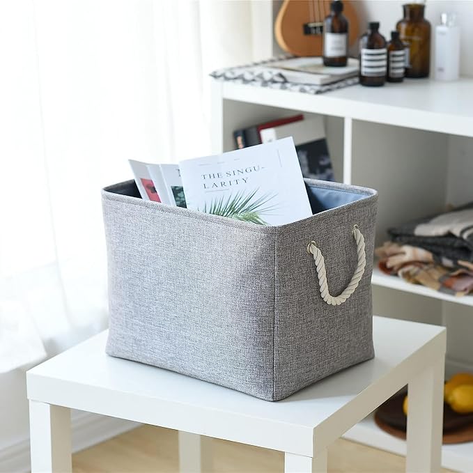 Storage Basket for Organizing - 16x12x12 inch 3 Pack Fabric Storage Cubes, Cube Storage Bin for Shelves Closet Organizer Cloth Gift Toy (Grey)