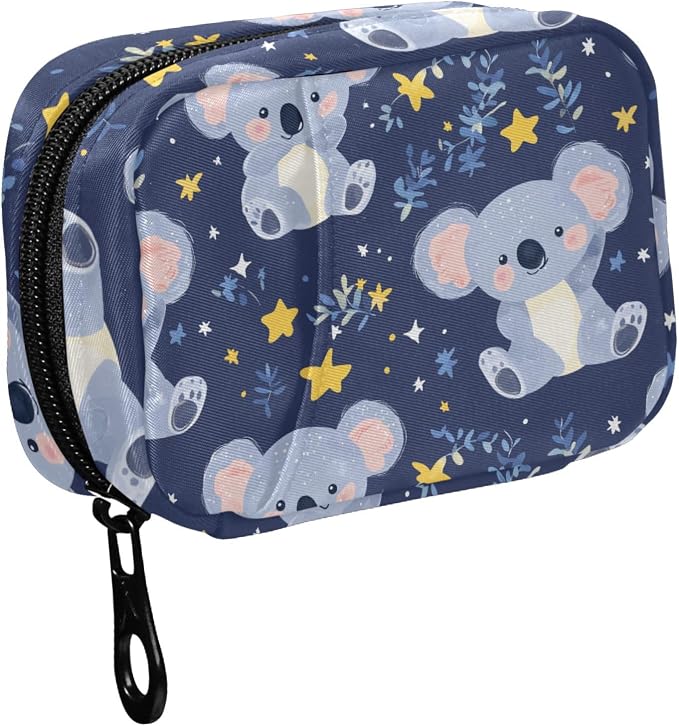 Fustylead Cute Cartoon Koala Bear and Stars Travel Pill Case Bag with Zipper Weekly Pill Box 8 Compartments 7 Day Personal Pill Case Purse Medicine Case Organizer